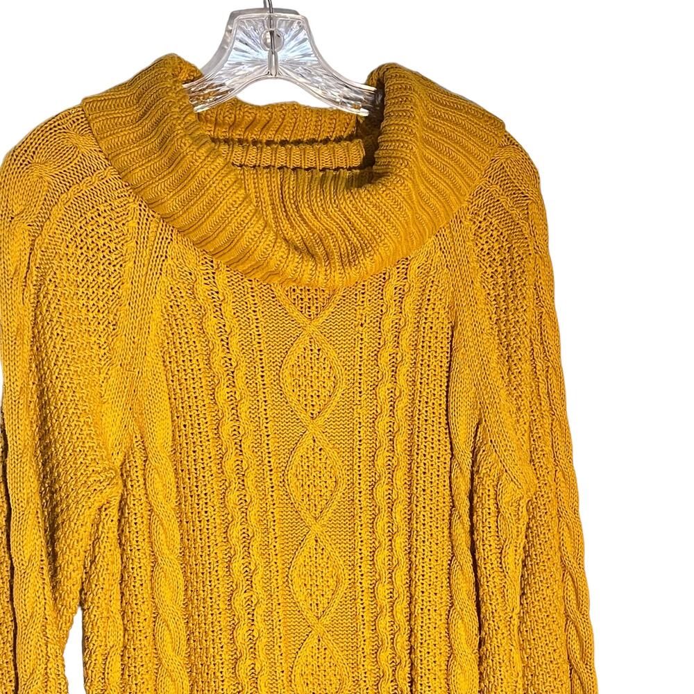 Cable Knit Cowl Neck Oversized Mustard Long Sleeve Sweater - Picture 5 of 9